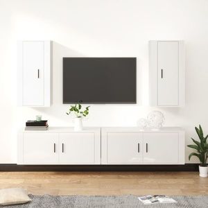 vidaXL Set dulap TV, 4 piese, alb extralucios, lemn prelucrat imagine