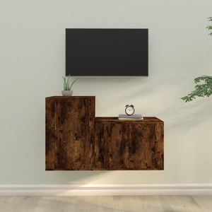 vidaXL Set dulapuri TV, 2 piese, stejar fumuriu, lemn prelucrat imagine