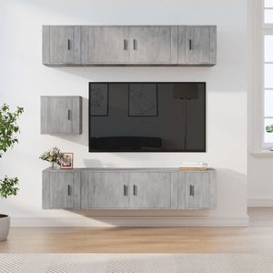 vidaXL Set dulapuri TV, 7 piese, gri beton, lemn prelucrat imagine