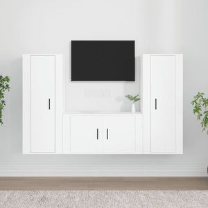 vidaXL Set comodă TV, 3 piese, alb, lemn prelucrat imagine