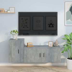 vidaXL Set dulap TV, 2 piese, gri beton, lemn prelucrat imagine