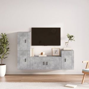 vidaXL Set dulap TV, 4 piese, gri beton, lemn prelucrat imagine