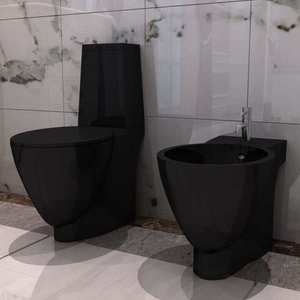 Set Toaletă și Bideu Ceramică Negru imagine