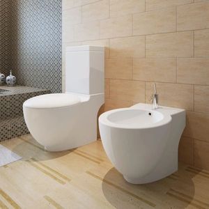 vidaXL Set de toaletă & bideu, alb, ceramică imagine