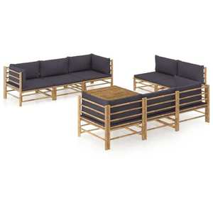 vidaXL Set mobilier de grădină cu perne gri închis, 9 piese, bambus imagine