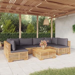 vidaXL Set mobilier grădină cu perne gri închis 7 piese lemn masiv tec imagine