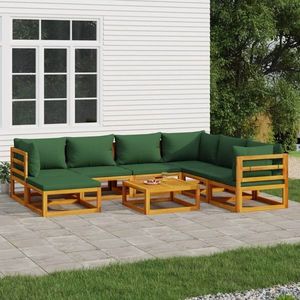vidaXL Set mobilier de grădină, 8 piese, cu perne verzi, lemn masiv imagine