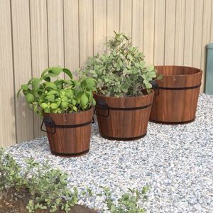 vidaXL Set de jardiniere tip găleată, 3 piese, lemn masiv de brad imagine
