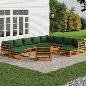 vidaXL Set mobilier de grădină cu perne verzi, 12 piese, lemn masiv imagine