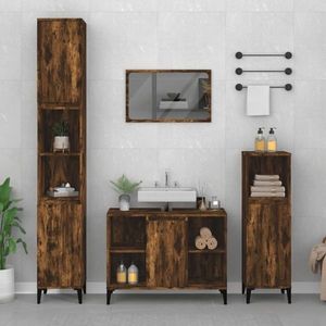 vidaXL Set mobilier de baie, 3 piese, stejar fumuriu, lemn prelucrat imagine