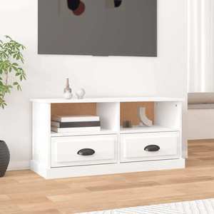 vidaXL Comodă TV, alb extralucios, 93x35, 5x45 cm, lemn prelucrat imagine