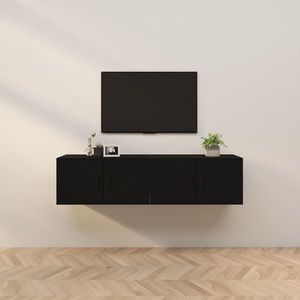 vidaXL Dulapuri TV montate pe perete, 2 buc., negru, 80x34, 5x40 cm imagine