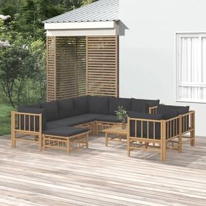 vidaXL Set mobilier de grădină cu perne gri închis, 10 piese, bambus imagine