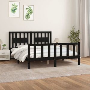 vidaXL Cadru pat tăblie King Size, negru, 150x200 cm, lemn masiv pin imagine