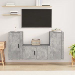 vidaXL Set dulapuri TV, 3 piese, gri beton, lemn prelucrat imagine