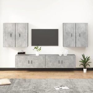 vidaXL Set dulap TV, 6 piese, gri beton, lemn prelucrat imagine
