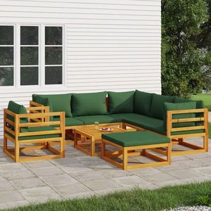 vidaXL Set mobilier de grădină, 8 piese, cu perne verzi, lemn masiv imagine