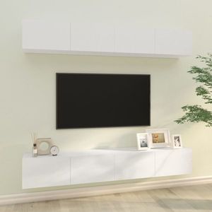 vidaXL Dulapuri TV de perete, 4 buc., alb extralucios, 100x30x30 cm imagine