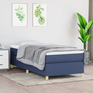 vidaXL Cadru de pat, albastru, 90x190 cm, material textil imagine
