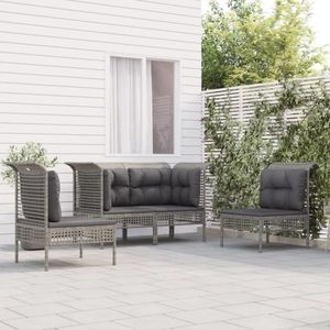 vidaXL Set mobilier de grădină cu perne, 4 piese, gri, poliratan imagine