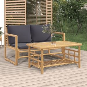vidaXL Set mobilier de grădină cu perne gri închis, 2 piese, bambus imagine