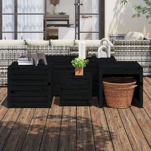 vidaXL Set cutii de grădină, 4 piese, negru, lemn masiv de pin imagine