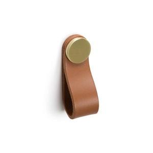 Maner, buton Flexa din piele bej pentru mobilier, cu ornament finisaj alama, L: 70 mm - Viefe imagine