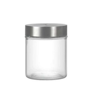 Recipient cu capac Milos Round, Domotti, 9.8 x 12.3 cm, 700 ml, sticla/inox, transparent/argintiu imagine