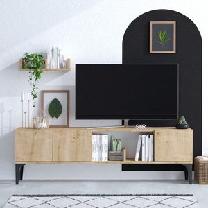 Comoda TV, Emerald, Vesta, 150x47x35 cm, Stejar safir / negru imagine