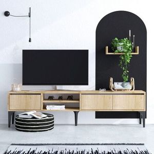 Comoda TV, Emerald, Titan, 180x50x30 cm, Stejar safir / negru imagine