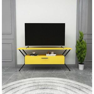 Comoda TV, Kalune Design, Tarz, 124x54x35 cm, Galben/Negru imagine