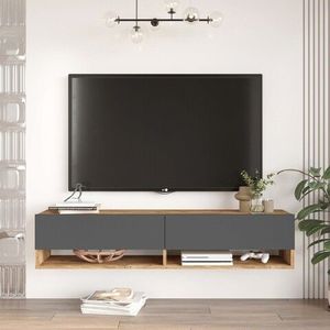 Comoda TV, Locelso, FR11-AA, 140x29.1x31.6 cm, Pin Atlantic / Antracit imagine