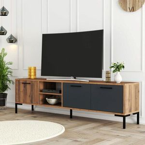 Comoda TV, Mezza, Aurora 1590 , 150x52x34 cm, Nuc / Antracit imagine