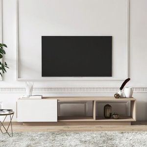 Comoda TV, Minima, Lepando, 180x41.4x37 cm, Stejar / Alb imagine