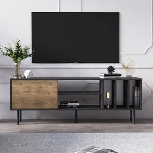 Comoda TV, Minima, Pietra, 160x57.2x35 cm, Nuc / Negru imagine