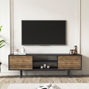 Comoda TV, Minima, Colosseo, 160x52x35 cm, Nuc negru imagine