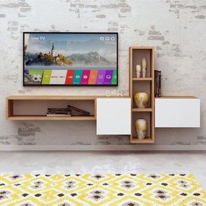 Comoda TV, Mod Design, Kumkuat, Stejar / Alb imagine