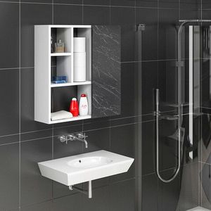 Dulap de baie, Olivia, Secret, 60x63.6x22 cm, PAL, Marmură albă/neagră imagine