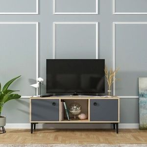 Comoda TV, Olivia, Parion, 120x48.2x29.6 cm, PAL , Stejar safir / Antracit imagine