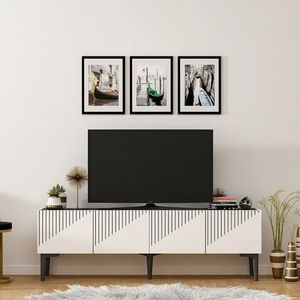 Comoda TV, Olivia, Draw, 154x45x37 cm, PAL, Alb/Negru imagine