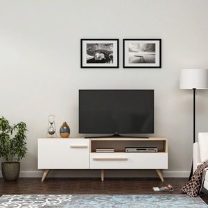 Comoda TV, Olivia, Zera, 150x50x35 cm, PAL, Stejar / Alb imagine