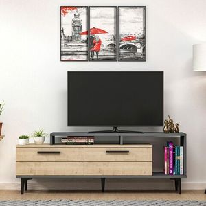 Comoda TV, Olivia, Niva, 150x54x31.4 cm, PAL, Stejar safir / Antracit imagine