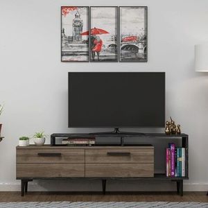 Comoda TV, Olivia, Niva, 150x54x31.4 cm, PAL, Nuc / Marmură Neagră imagine