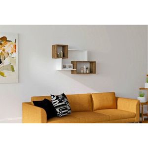 Raft de perete, Puqa Design, Afro, 90.6x51x22 cm, PAL, Alb/Maro imagine