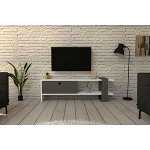 Comoda TV, Puqa Design, Funda, 120x36.8x25 cm, PAL, Antracit/Alb imagine