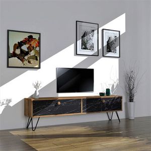 Comoda TV, Puqa Design, Side, 160x45x29.6 cm, PAL, Pin Atlantic / Negru imagine