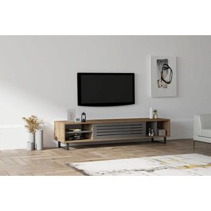 Comoda TV, Puqa Design, Eray, 160x35x40 cm, PAL, Nuc / Antracit imagine