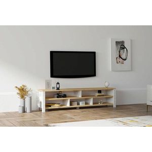 Comoda TV, Puqa Design, Velma, 140x35x30 cm, PAL, Safir / Alb imagine