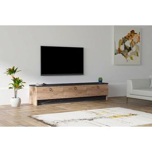 Comoda TV, Puqa Design, Pega, 160x35x35 cm, PAL, Negru / Safir imagine