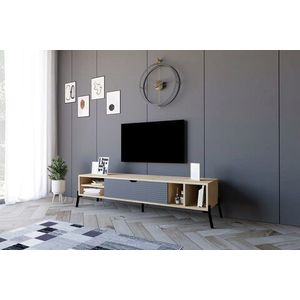 Comoda TV, Puqa Design, Ponza, 160x36x40 cm, PAL, Stejar safir / Antracit imagine
